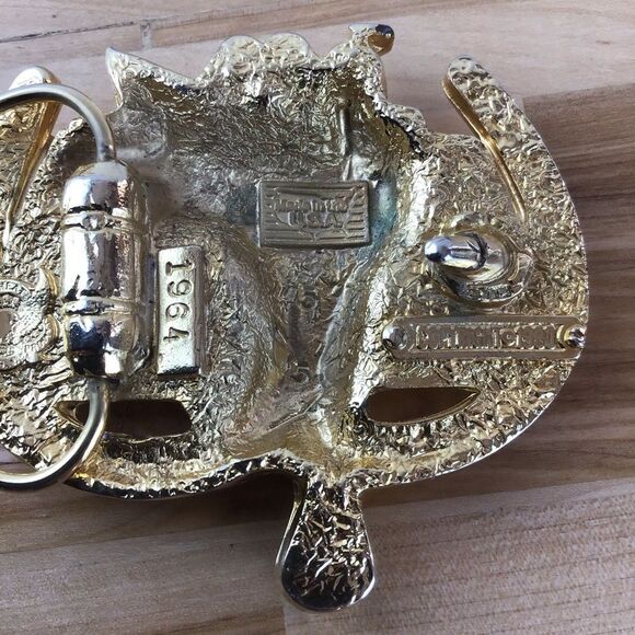 Vintage Saddle Buckle Belt Rodeo SW Gold Equestrian Horses - Picture 8 of 16